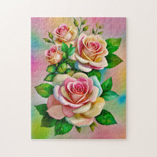 Eleganz-Rosen in rosa und gelber Wasserfarbe Paste Puzzle