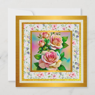 Eleganz Rosen Pink und Gelb Wasserfarbe Pastell Einladung