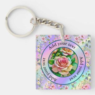 Eleganz-Rosen Rosa und Gelb Aquarell-Pastell Schlüsselanhänger