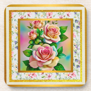 Eleganz-Rosen Rosa und Gelb Wasserfarbe Pastell Getränkeuntersetzer