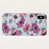 EleganzfarbBlumenmuster auf Blau Case-Mate iPhone Hülle (Rückseite (Horizontal))