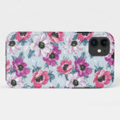 EleganzfarbBlumenmuster auf Blau Case-Mate iPhone Hülle (Rückseite (Horizontal))