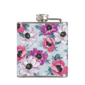 EleganzfarbBlumenmuster auf Blau Flachmann (Rückseite)