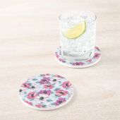 EleganzfarbBlumenmuster auf Blau Getränkeuntersetzer (Seite)