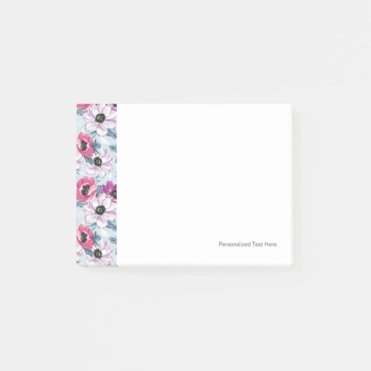 EleganzfarbBlumenmuster auf Blau Post-it Klebezettel (Vorderseite)