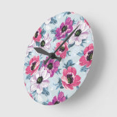 EleganzfarbBlumenmuster auf Blau Runde Wanduhr (Winkel)