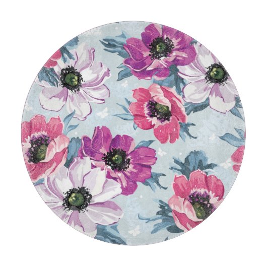 EleganzfarbBlumenmuster auf Blau Schneidebrett (Vorderseite)