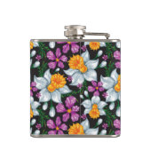 Eleganzmuster mit Narzissen-Blumen 2 Flachmann (Rückseite)