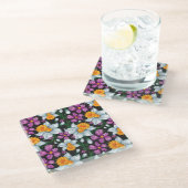 Eleganzmuster mit Narzissen-Blumen 2 Glasuntersetzer (Schrägansicht)
