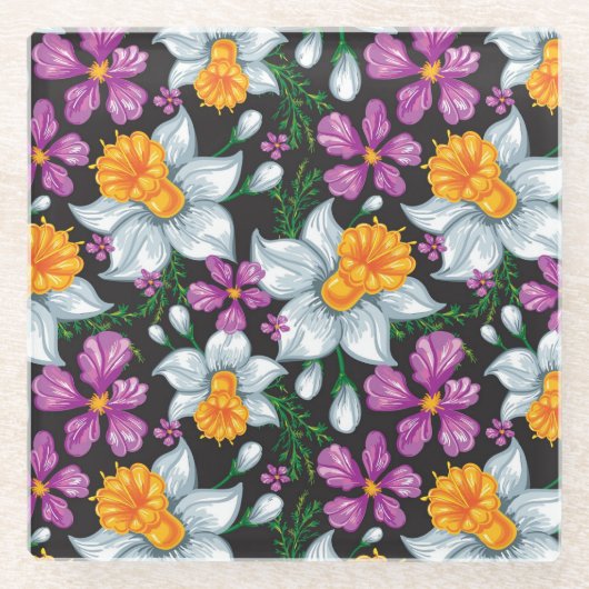 Eleganzmuster mit Narzissen-Blumen 2 Glasuntersetzer (Vorderseite)