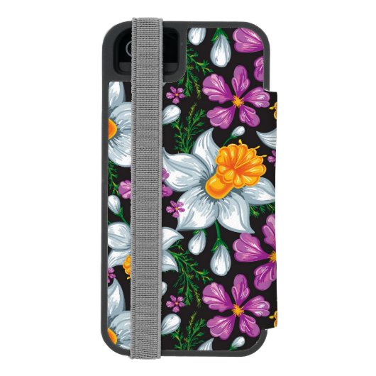 Eleganzmuster mit Narzissen-Blumen 2 Incipio iPhone Geldbeutel-Hülle (Folio Rückseite)