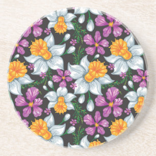 Eleganzmuster mit Narzissen-Blumen 2 Sandstein Untersetzer