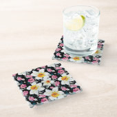 Eleganzmuster mit Narzissen-Blumen Glasuntersetzer (Schrägansicht)