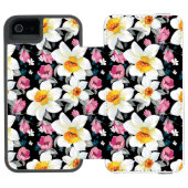 Eleganzmuster mit Narzissen-Blumen Incipio iPhone Geldbeutel-Hülle (Folio Geöffnet)