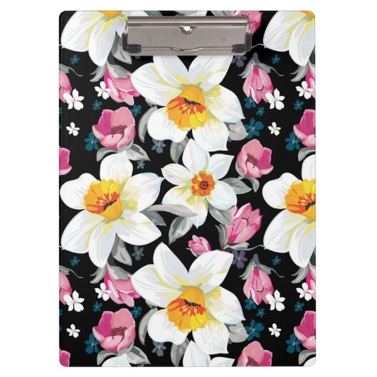 Eleganzmuster mit Narzissen-Blumen Klemmbrett (Vorderseite)