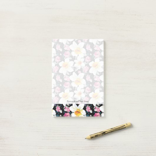 Eleganzmuster mit Narzissen-Blumen Post-it Klebezettel (Auf Schreibtisch)