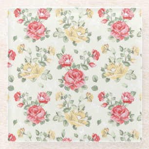 Eleganztapetenmuster der rosa Rosen Glasuntersetzer