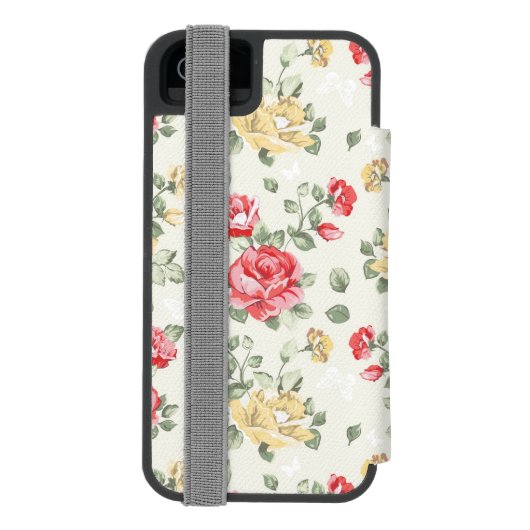 Eleganztapetenmuster der rosa Rosen Incipio iPhone Geldbeutel-Hülle (Folio Rückseite)