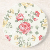 Eleganztapetenmuster der rosa Rosen Sandstein Untersetzer (Vorne)