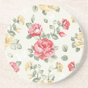 Eleganztapetenmuster der rosa Rosen Sandstein Untersetzer