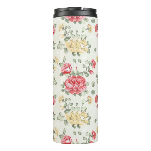 Eleganztapetenmuster der rosa Rosen Thermosbecher (Rückseite)