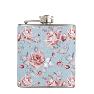 Eleganztapetenmuster von rosa Rosen 2 Flachmann