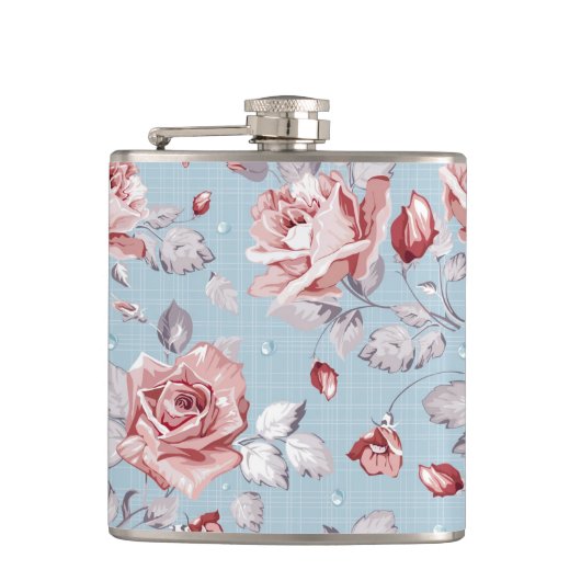 Eleganztapetenmuster von rosa Rosen 2 Flachmann (Vorderseite)