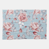 Eleganztapetenmuster von rosa Rosen 2 Geschirrtuch (Horizontal)