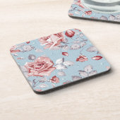 Eleganztapetenmuster von rosa Rosen 2 Getränkeuntersetzer (Linke Seite)