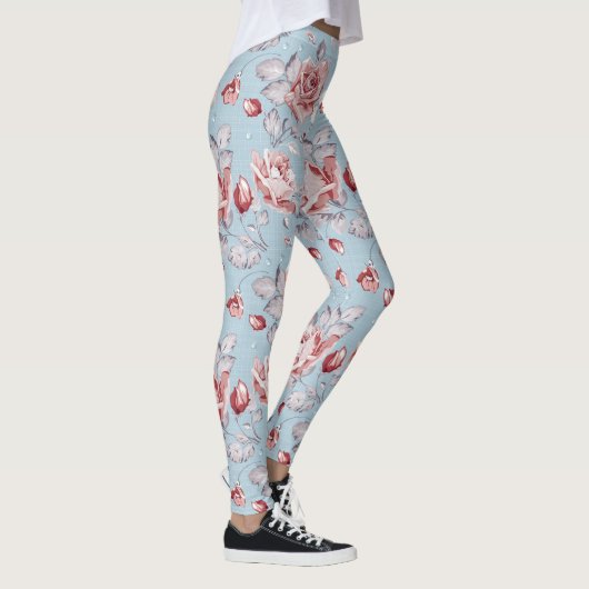Eleganztapetenmuster von rosa Rosen 2 Leggings (Rechts)