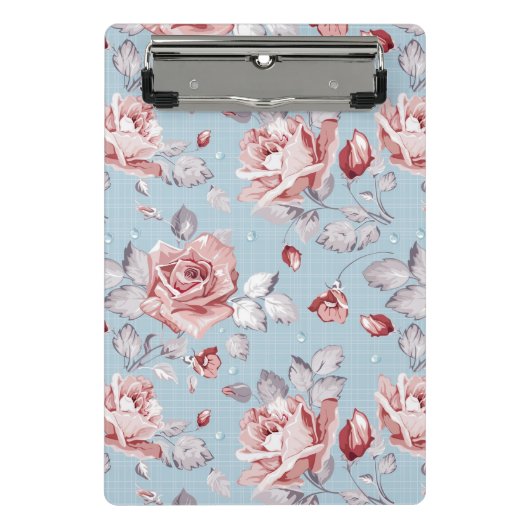 Eleganztapetenmuster von rosa Rosen 2 Mini Klemmbrett (Vorderseite)