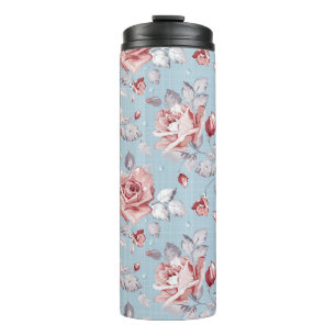 Eleganztapetenmuster von rosa Rosen 2 Thermosbecher