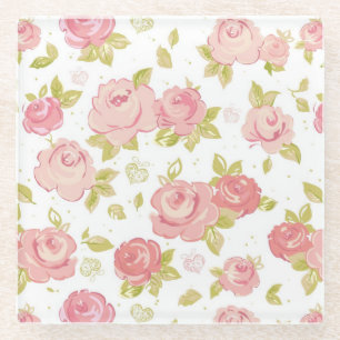Eleganztapetenmuster von rosa Rosen 3 Glasuntersetzer