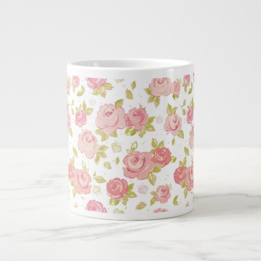 Eleganztapetenmuster von rosa Rosen 3 Jumbo-Tasse (Vorderseite)
