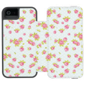 Eleganztapetenmuster von rosa Rosen 4 Incipio iPhone Geldbeutel-Hülle (Folio Geöffnet)