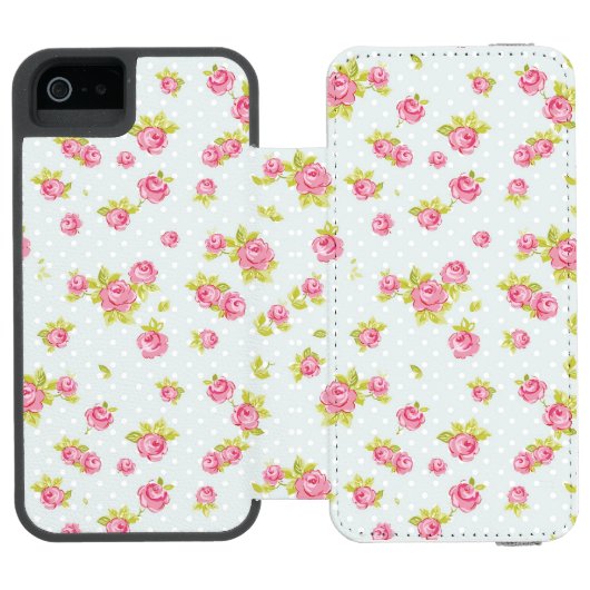 Eleganztapetenmuster von rosa Rosen 4 Incipio iPhone Geldbeutel-Hülle (Folio Geöffnet)