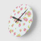 Eleganztapetenmuster von rosa Rosen 4 Runde Wanduhr (Winkel)