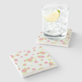 Eleganztapetenmuster von rosa Rosen 4 Steinuntersetzer (Seitenansicht)