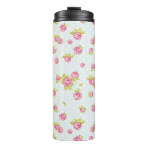 Eleganztapetenmuster von rosa Rosen 4 Thermosbecher