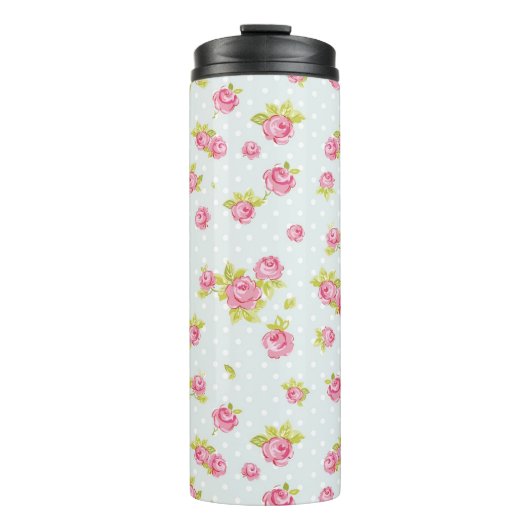 Eleganztapetenmuster von rosa Rosen 4 Thermosbecher (Vorderseite)