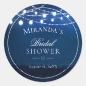 Elegent Blue Night & String Lights Brautparty Runder Aufkleber (Vorderseite)