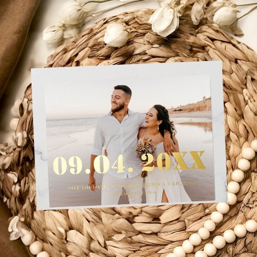 Elegent & Chic Bold Letter Wedding speichern Sie d Folie Einladungspostkarte