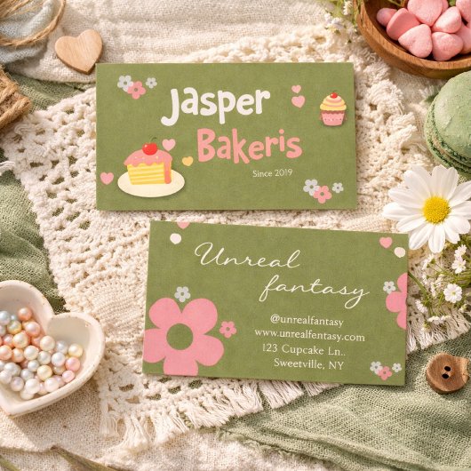 Elegent Chic Green Daisy Cute Bakery Visitenkarte