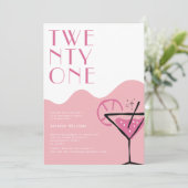 Elegent Chic Pink Cocktail 21. Geburtstag Einladung (Stehend Vorderseite)