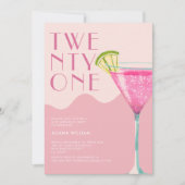 Elegent Chic Pink Cocktail 21. Geburtstag Einladung (Vorderseite)