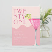 Elegent Chic Pink Cocktail 21. Geburtstag Einladung (Stehend Vorderseite)