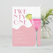 Elegent Chic Pink Cocktail 21. Geburtstag Einladung (Stehend Vorderseite)