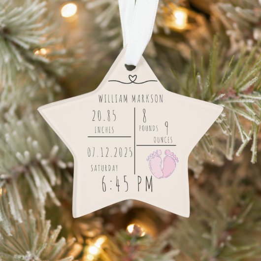 Elegent Minimal Baby Name Script & Birth Stats Ornament (Baum)