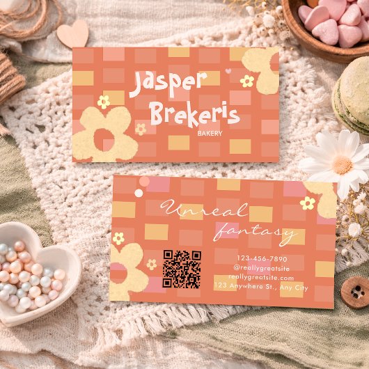 Elegent Retro Chic Orange Daisy Cute  Visitenkarte