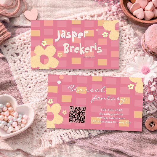 Elegent Retro Chic Pink Daisy Cute  Visitenkarte